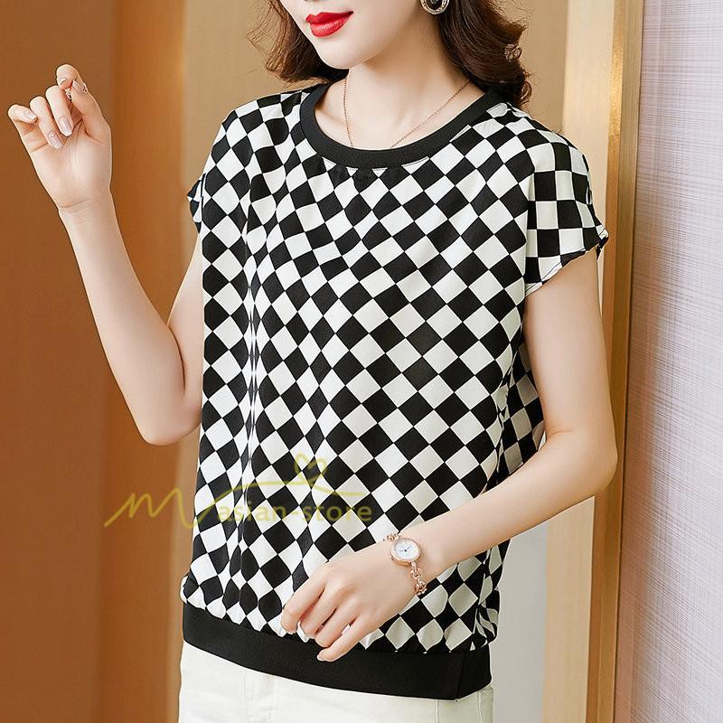 tシャツ・カットソー | Tシャツ トップス レディース 白トップス 40代 春夏 上品 半袖Tシャツ ブラウス カジュアル 韓国風 通勤 50代 ゆったりTシャツ カットソー 30代 チェック柄 OL