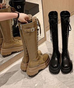 ニーハイブーツ | 厚底 ロングブーツ レースアップ 韓国風