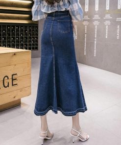 スカート | デニムマーメイド ハイウエスト デイリーコーデ フェミニン ボトムス ロング丈 タイトプリーツフレア フリルスタイリッシュ