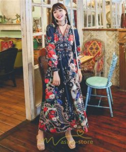 マキシ | マキシワンピース レディース ロング丈 大人 ワンピ 花柄 夏秋 Vネック カジュアル 着やせ きれいめ 撮影 人気 二次会 パーティー 通気 ゆったり 夏秋服