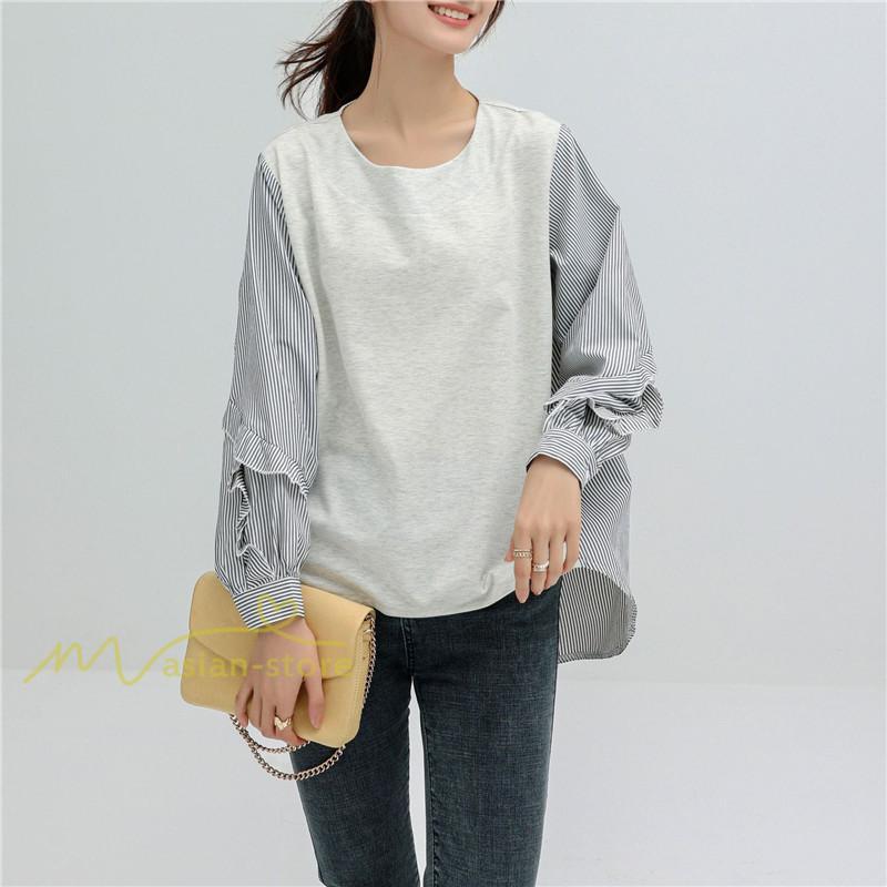 シャツ・ブラウス | Tシャツ レディース トップス 長袖 秋コーデ 切り替え パフスリーブ カットソー ブラウス ゆったり 可愛い カジュアル オフィス 20代30代40代 シンプル 春夏秋