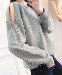 Tシャツ・カットソー | スウェット トレーナー 肩出しトップス カジュアル ファスナー オープンショルダー 体型カバー セクシー ゆったり クルーネック