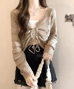 透かし編みトップス | フロントドロストニットトップスレディース