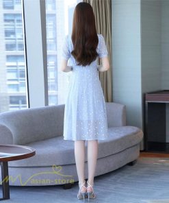 ミディアム | ワンピース レディース 着痩せ 半袖 Vネック カジュアル Aラインワンピース 大きいサイズ 上品 ドット柄 気質 春 新作 サマーワンピース 夏 おしゃれ