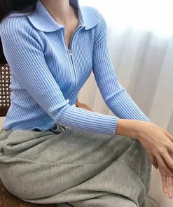 ニット・セーター | リブニットトップスレディースジップアップ