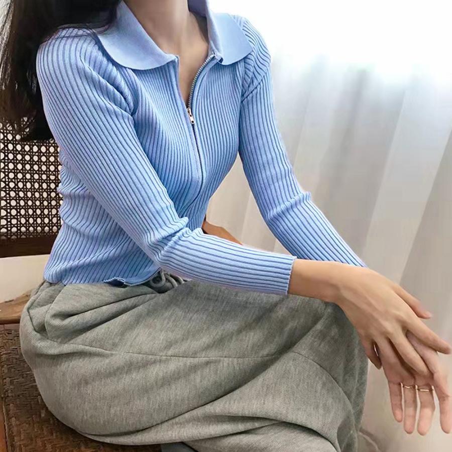 ニット・セーター | リブニットトップスレディースジップアップ