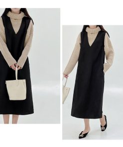 マキシ | ワンピース ジャンパースカート ジャンスカ 深Vネック ロングワンピース Vネック スリット入りロングワンピース ノースリーブ 30代40代 オフィス 大人