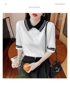 tシャツ・カットソー | レディース トップス Tシャツ 着痩せ ニット きれいめ 女性着 ポロ 着回し 学院風 5分袖 可愛い 配色切替 上品 サマー風 20代 アウトドア 夏コーデ 新作 人気