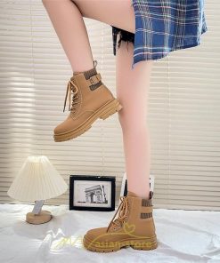 ショートブーツ | ブーツ レディース 軽量 歩きやすい おすすめ おしゃれ 編み上げ 太めヒール レザー風 走れる 痛くない 冬 秋 22.5cm-25cm 春 トレンド