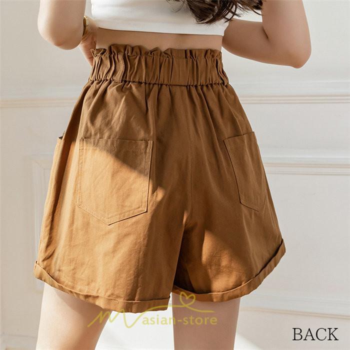 ショートパンツ | パンツ ハイウエスト 無地 美脚 カジュアル シンプル レディース 春 夏 新作 2022 ボトムス 韓国風 ゆったり ズボン 日常 短パン お出かけ
