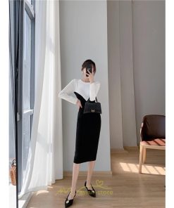 ニットワンピース | ワンピース 秋 秋服 レディース ニット ロングワンピース ロング 長袖 冬 冬服 タイト 切り替え 着痩せ お出かけ 韓国風 20代30代40代50代 通勤 2022新作