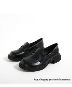 パンプス | ローファー スリッポン レディース スリップオン チャンキーヒール 太ヒール 厚底 ラウンドトゥ 黒パンプス 黒ローファー シューズ 靴 柔らかい生地