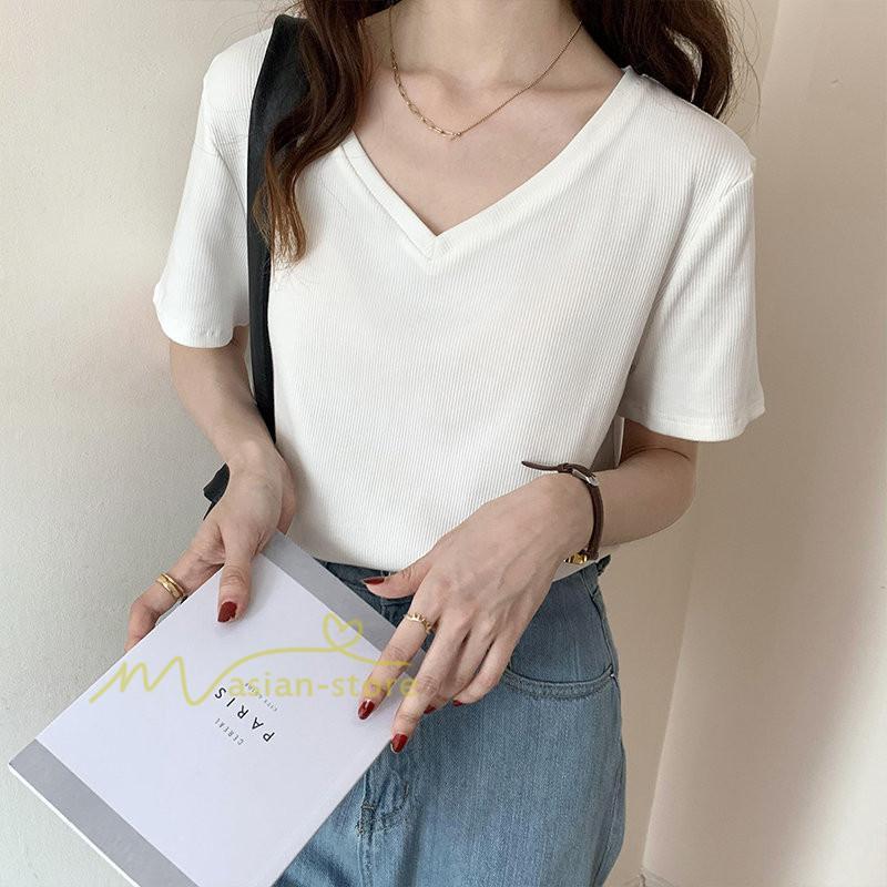 tシャツ・カットソー | Tシャツ レディース 春夏 トップス カットソー 半袖 『ゆるっとシンプルVネックTシャツ』 通勤通学 カジュアル 着痩せ 着回し お出かけ 20代30代40代50代 上品