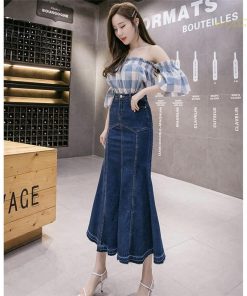 スカート | デニムマーメイド ハイウエスト デイリーコーデ フェミニン ボトムス ロング丈 タイトプリーツフレア フリルスタイリッシュ