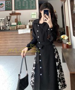 マキシ | ロングワンピース 秋物 レディース ミモレ丈 Aラインワンピース 切り替え フェイク レイヤード風 シャツワンピ お呼ばれワンピース 30代40代 着やせ 重ね着風