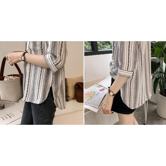 シャツ・ブラウス | 七分袖ブラウス レディースシャツ ストライプ プルオーバー 可愛い スリム ピンク 夏服 女の子 ストリート カジュアル 通勤 ブラウス かわいい 通学