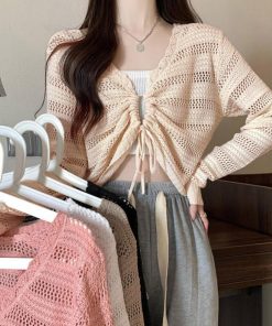 透かし編みトップス | フロントドロストニットトップスレディース