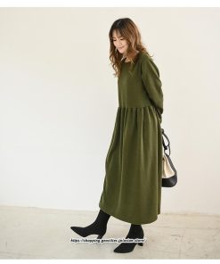 マキシ | ワンピース レディース ウエスト切替 スウェット素材 ロングワンピース タック入 L XL XXL シンプル カジュアル キレイめ 40代 通勤 オシャレ 50代 30代 20代