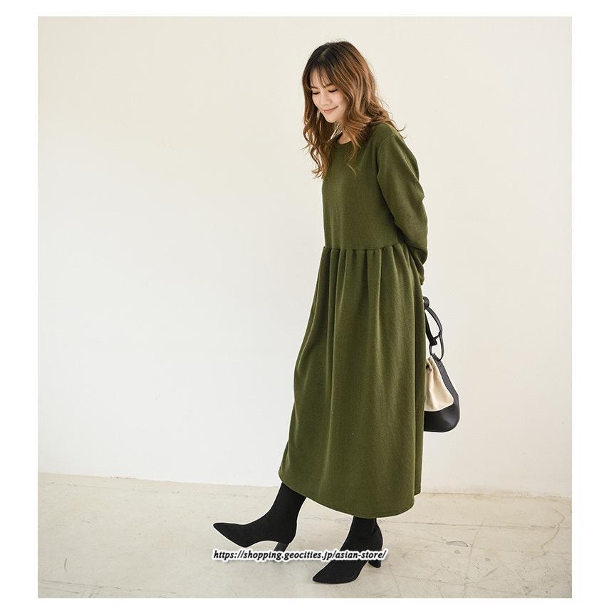 マキシ | ワンピース レディース ウエスト切替 スウェット素材 ロングワンピース タック入 L XL XXL シンプル カジュアル キレイめ 40代 通勤 オシャレ 50代 30代 20代