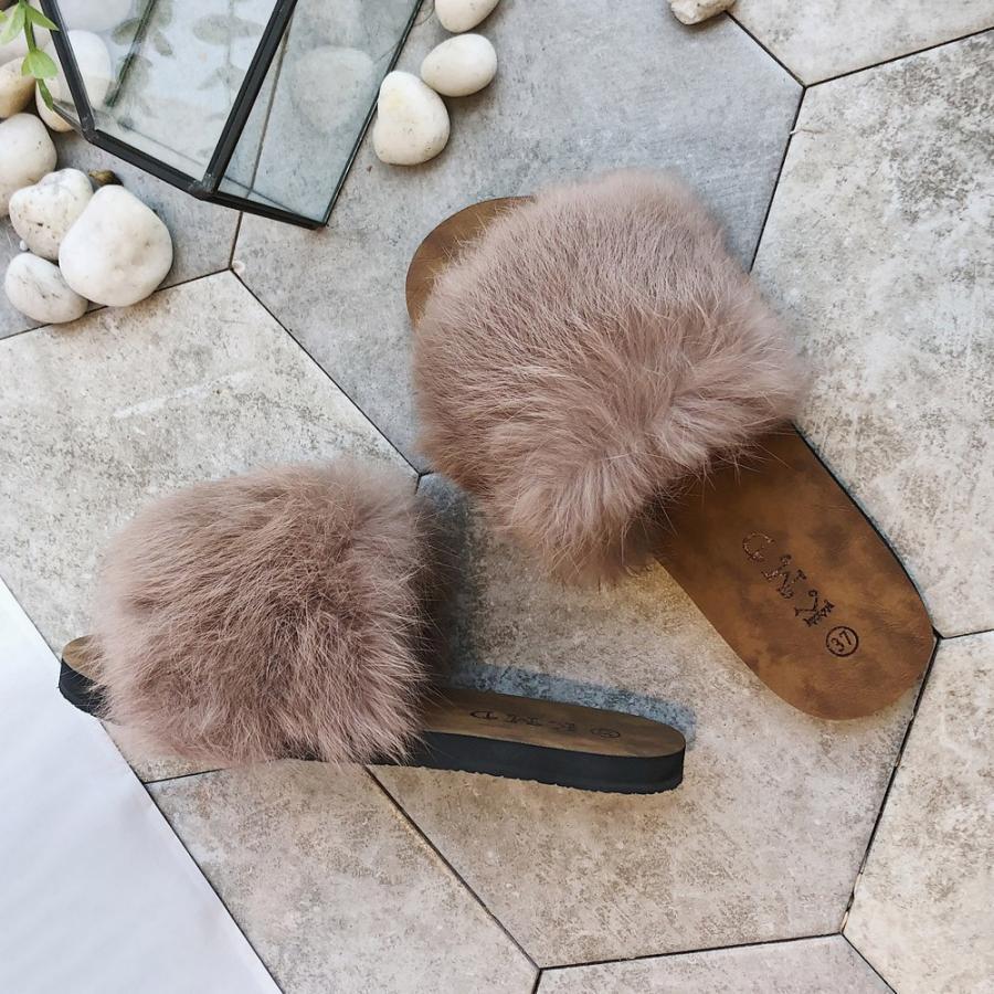 サンダル | ファーレディースミュール ぺたんこ スリッパ 韓国