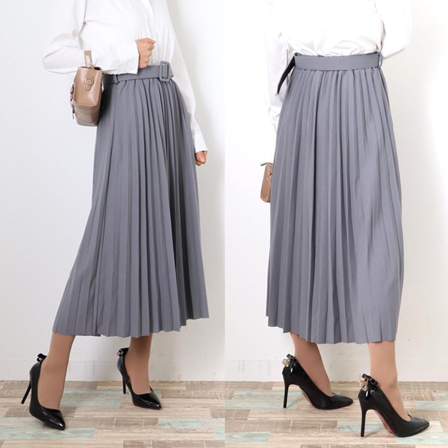 フレアスカート | レディース プリーツスカート 大人 ロング フレアスカート ミモレ丈スカート ベルト付き