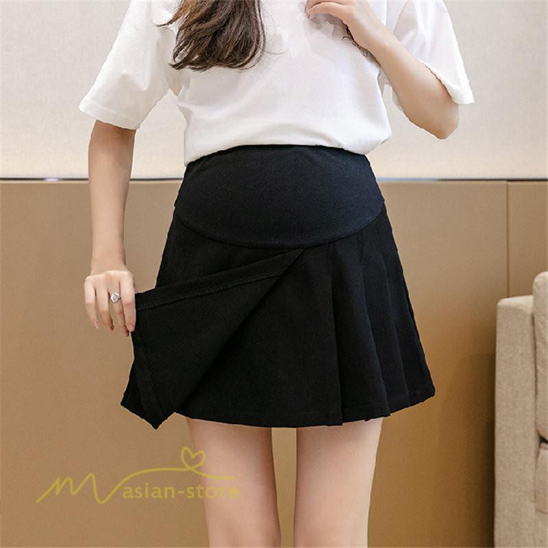 スカート | マタニティ ショート丈 レディース プリーツ 無地 マタニティ夏 サマーカジュアル 産前産後 着痩せ マタニティウェア 通気性 上品