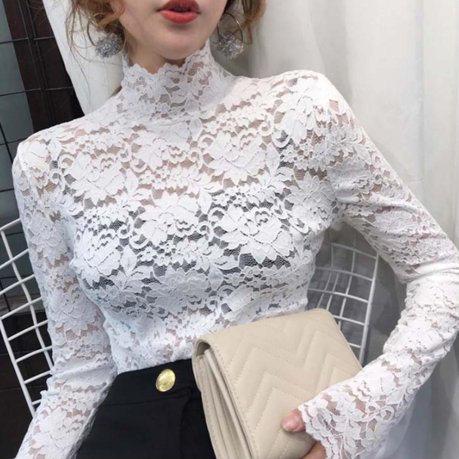 Tシャツ・カットソー | インナー 総レース シースルー 花柄 ハイネック カットソー 重ね着 レディース セクシー トップス エレガント