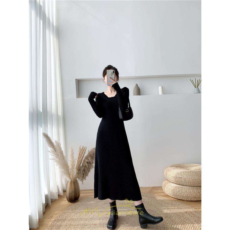ニットワンピース | ワンピース 秋 秋服 レディース ニット ロングワンピース ロング 長袖 冬 冬服 Aライン 着痩せ 大人上品 お出かけ デート エレガント 送料無料 20代30代40代