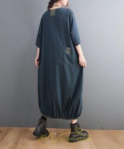 デニムワンピース | ロングワンピース レディース 長袖 ゆったり 大きいサイズ 体型カバー かわいい 藍 ロング丈 20代30代40代50代 ポケット
