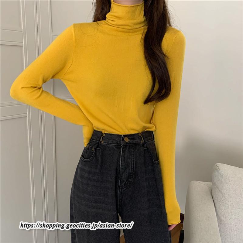 ニット・セーター | カットソー ニット レディース ハイネック 長袖 秋冬 春 トップス スリム ストレッチ インナー 無地 プルオーバー 通学通勤 長袖ニット 着痩せ 長袖カットソー