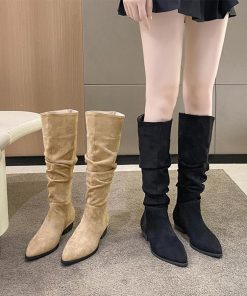 ニーハイブーツ | スエード調 ジョッキーブーツ ローヒール