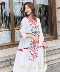 マキシ | ワンピ ワンピース ロング丈 七分袖 レディース 大人 おしゃれ きれいめ お出かけ 大人可愛い 白 青 赤 春夏秋 旅行 20代30代40代 民族風 オレンジ 海