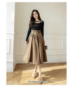 スカート | ロング秋 冬 レディース ボトムス ロング フレアAライン プリーツ 30代 40代 50代  ラシャ 送料無料 暖か 2022年秋冬 通勤 通学