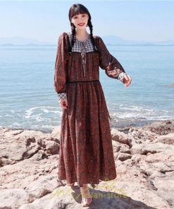 マキシ | ワンピース 長袖 春夏秋 レディース きれいめ ロング丈 カシュクール リゾート 花柄 体型カバー 着痩せ ゆったり エスニック レトロ 海 ビーチ リゾート 旅行