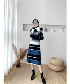 ニットワンピース | ワンピース レディース ニット ワンピース ニット チュニック ロング 長袖 着痩せ 秋冬 送料無料 ボーダー柄 2022新作 韓国風 秋冬コーデ 大人可愛い