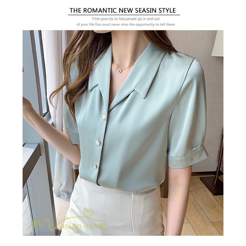 シャツ・ブラウス | シャツ Tシャツ ブラウス レディース 無地 半袖 春 夏 トップス 秋 Vネック フォーマル オフィス 可愛い おしゃれ カジュアル サマー トップス 秋 半袖シャツ