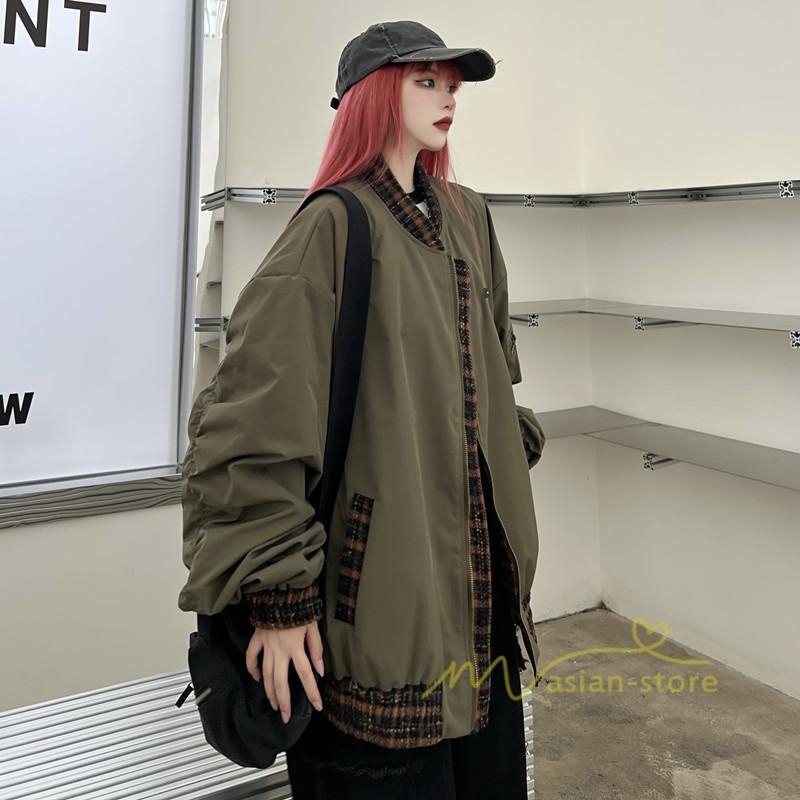 コート・ジャケット | ブルゾン レディース 秋 アウター ジャケット ジャンパー 上着 羽織り Oversize スタジャン メンズ 男女兼用 大きいサイズ 切り替え スタンドカラー