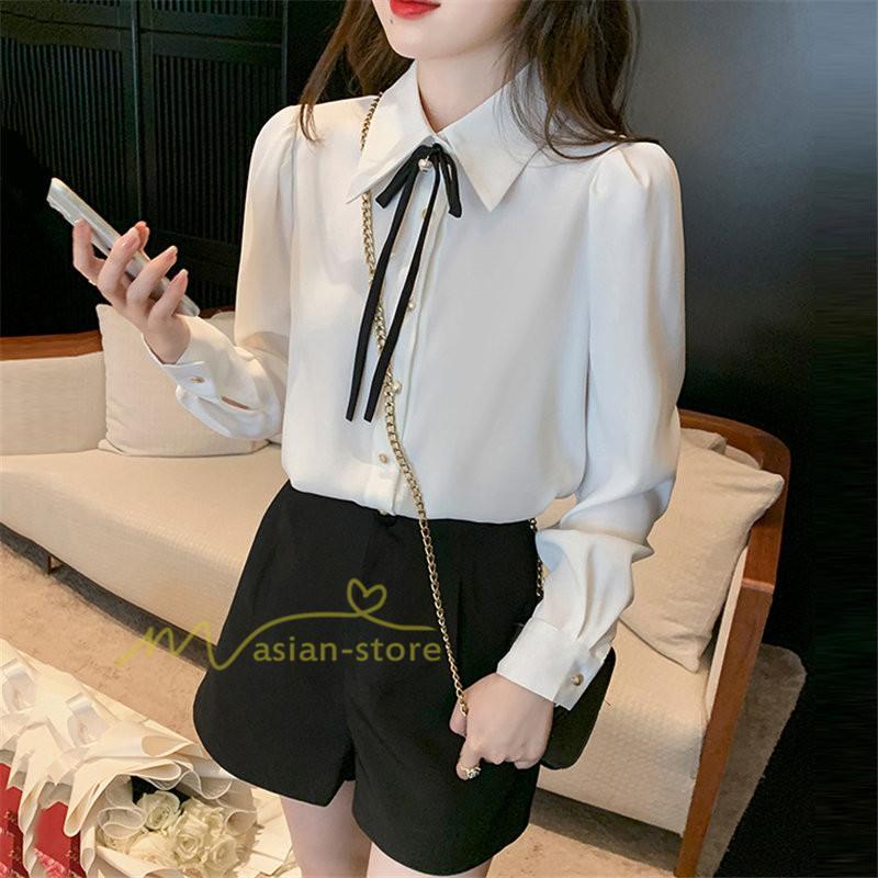 シャツ・ブラウス | ブラウス レディース きれいめ 40代 春夏秋新作 オシャレブラウス リボンネック 長袖トップス 大人 通勤OL 韓国ファッション ゆったり 50代 通学 シャツ30代