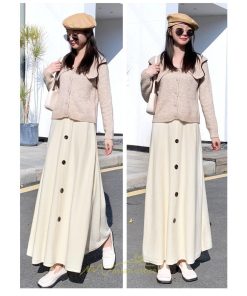 スカート | Aラインレディース マキシロング マキシ プ 着痩せ 秋冬 お呼ばれ トレンド お出かけ 通勤 リゾート 通学 ウェストゴム　ニット