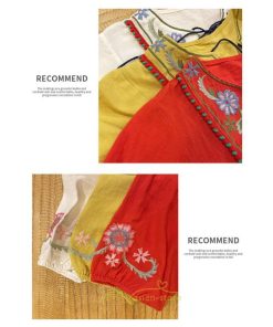 マキシ | ワンピース レディース 刺繍 綿麻 レトロ調 インスタ映え ナチュラル エスニック風 民族風 ボヘミアン 柔らかい SNS映え リゾート 赤 黄色 撮影 白