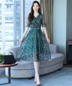 ミディアム | ワンピース レディース Aライン サマーワンピース 上品 着痩せ カジュアル 大きいサイズ 半袖 Vネック ミディアムワンピース ひざ丈 30代 気質 20代 40代