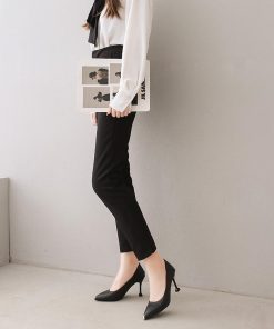 パンプス | ポインテッドトゥピンヒール 紐なし スリップオン ミドルヒール 黒 柔らか 滑り止めソール シューズ 30代40代 レディース 靴 オフィス