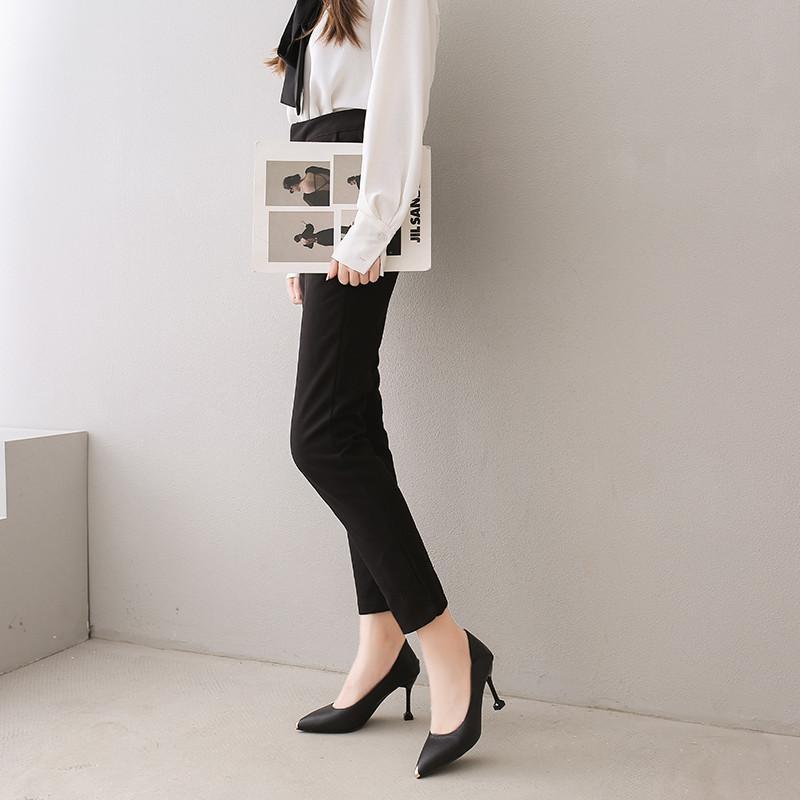 パンプス | ポインテッドトゥピンヒール 紐なし スリップオン ミドルヒール 黒 柔らか 滑り止めソール シューズ 30代40代 レディース 靴 オフィス