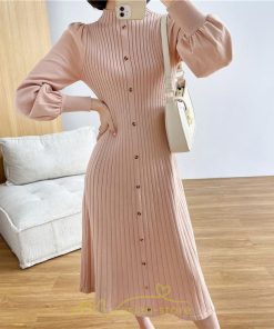 ニットワンピース | レディース 冬 きれいめ ニットフレア ロング おしゃれ ハイネック パフスリーブ 着痩せ エレガント おしゃれ フェミニン 送料無料 可愛い