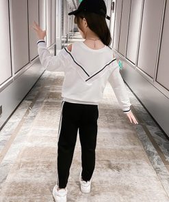 （子供）その他 | Tシャツ 長袖 肩開き おしゃれ 洋服 長ズボン オフショルダー 運動着 可愛い 女の子 子供服 セットアップ ジュニア キッズ?