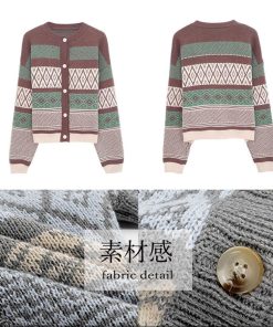 ニット・セーター | 幾何学柄カーディガン配色切替え韓国風