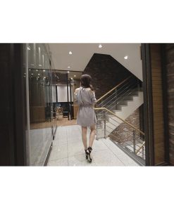 ミニ丈 | ワンピース 夏 レディース ミニワンピース Aラインワンピース 可愛い 無地 グレー 低身長 五分袖 セクシー 大人 スリム 肩出し