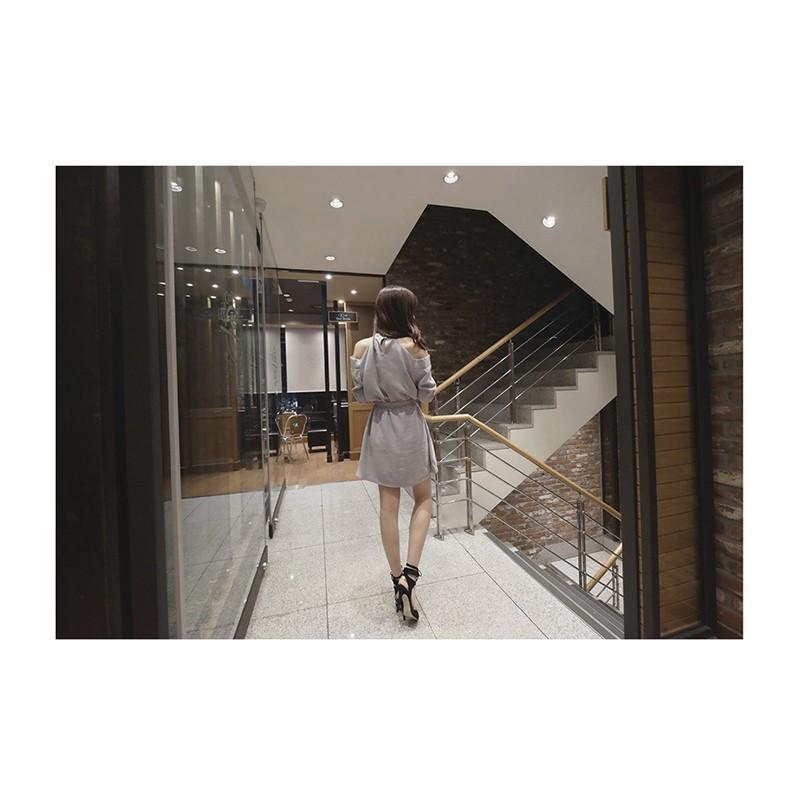 ミニ丈 | ワンピース 夏 レディース ミニワンピース Aラインワンピース 可愛い 無地 グレー 低身長 五分袖 セクシー 大人 スリム 肩出し