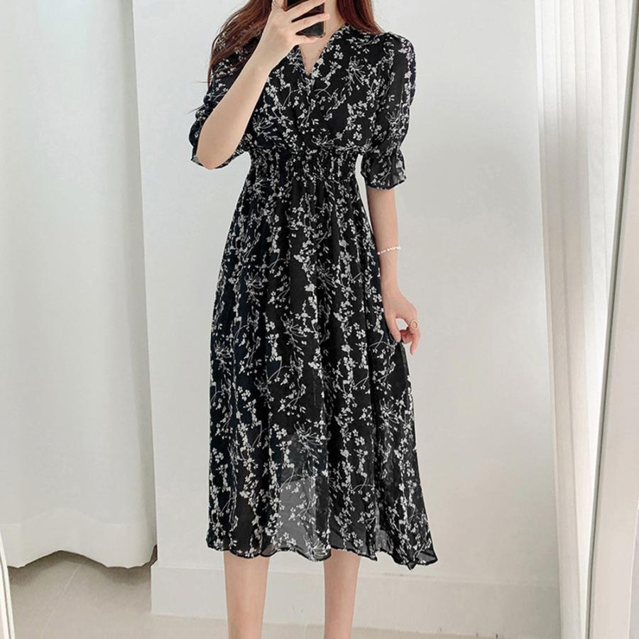 ワンピース | 花柄 フレアワンピース春夏カシュクール風