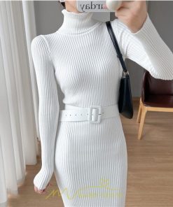 ニットワンピース | レディース 冬 きれいめ ニットフレア ロング おしゃれ タートルネック 秋冬 送料無料 可愛い 20代30代40代50代 ベルト付き おしゃれ 通勤